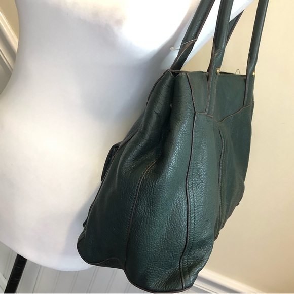 RALPH LAUREN Woodland Green Tumbled Leather Shoulder Bag Front Pockets - Picture 6 of 17